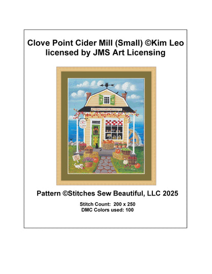 Clove Point Cider Mill (Small) counted cross stitch pattern by Kim Leo licensed by JMS Art Licensing