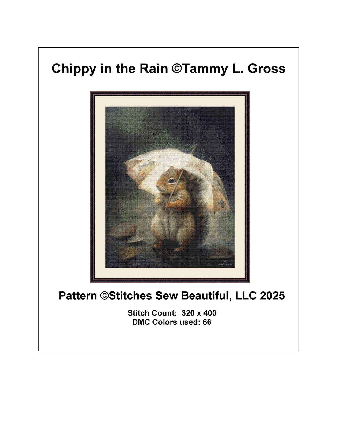 Chippy in the Rain counted cross stitch pattern by Tammy L Gross