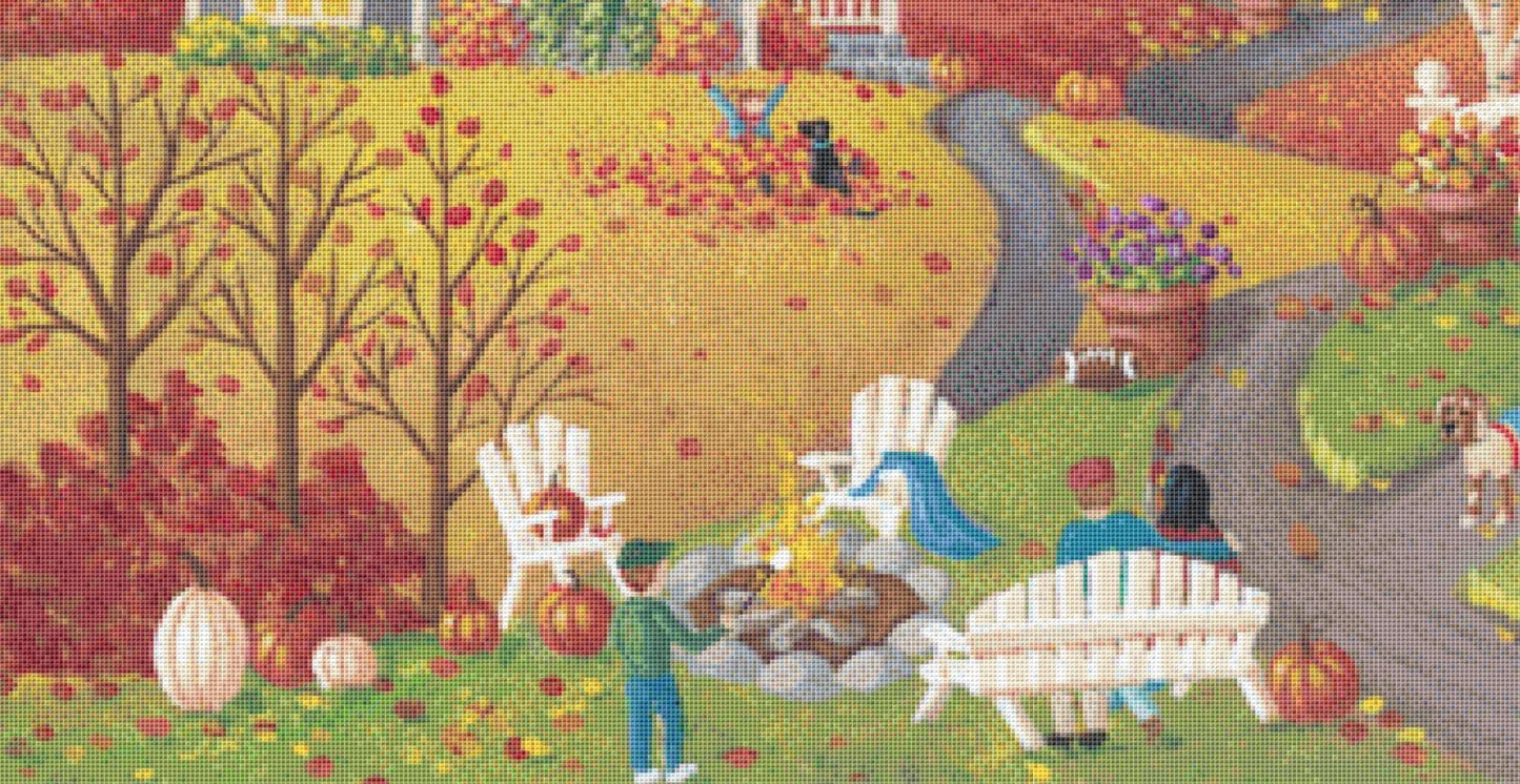 Cozy by the Fire (Max Size/Color) counted cross stitch pattern by Kim Leo licensed by JMS Art Licensing
