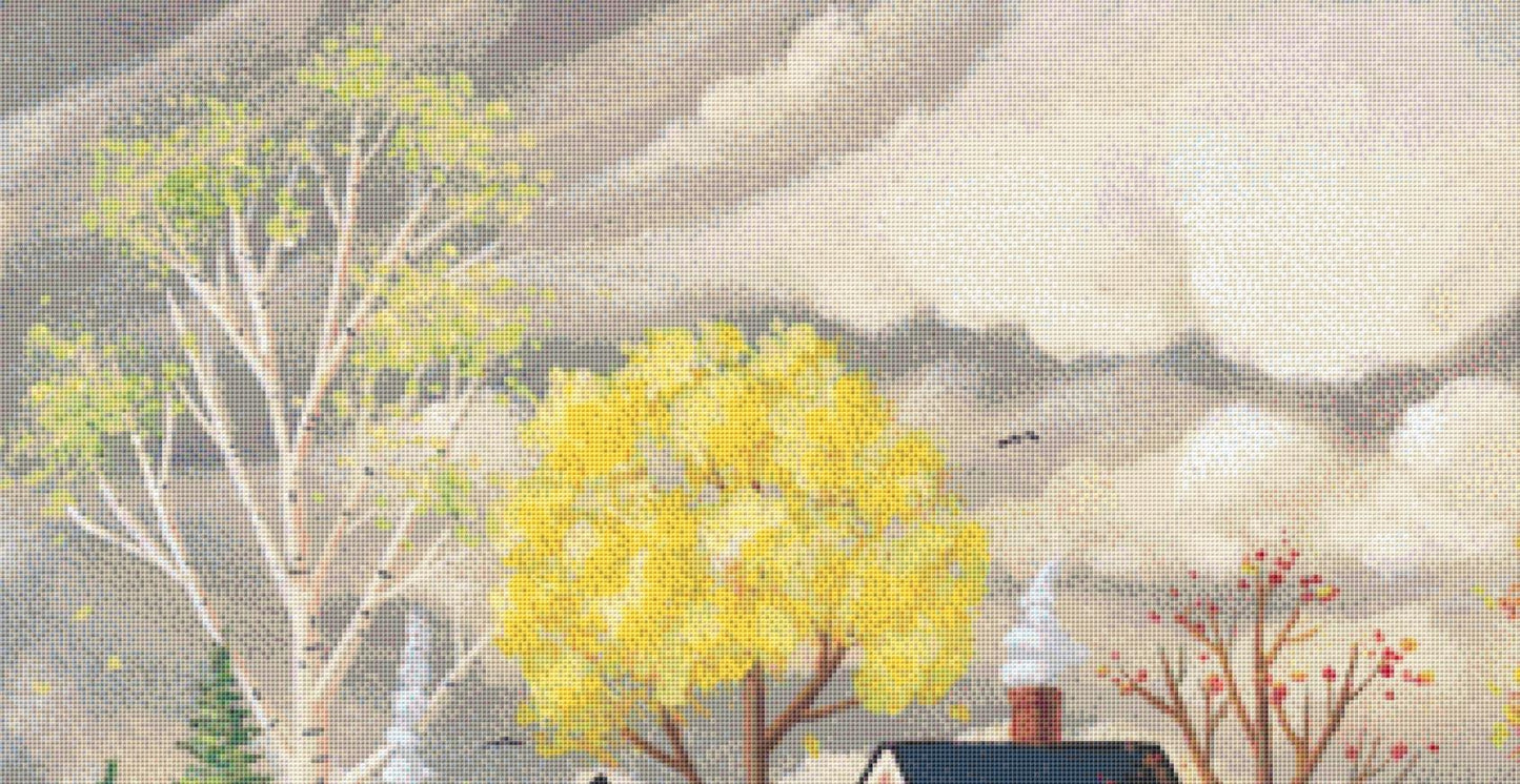 Cozy by the Fire (Max Size/Color) counted cross stitch pattern by Kim Leo licensed by JMS Art Licensing