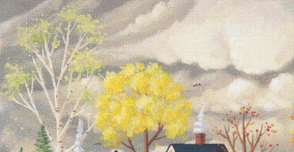 Cozy by the Fire (Max Size/Color) counted cross stitch pattern by Kim Leo licensed by JMS Art Licensing