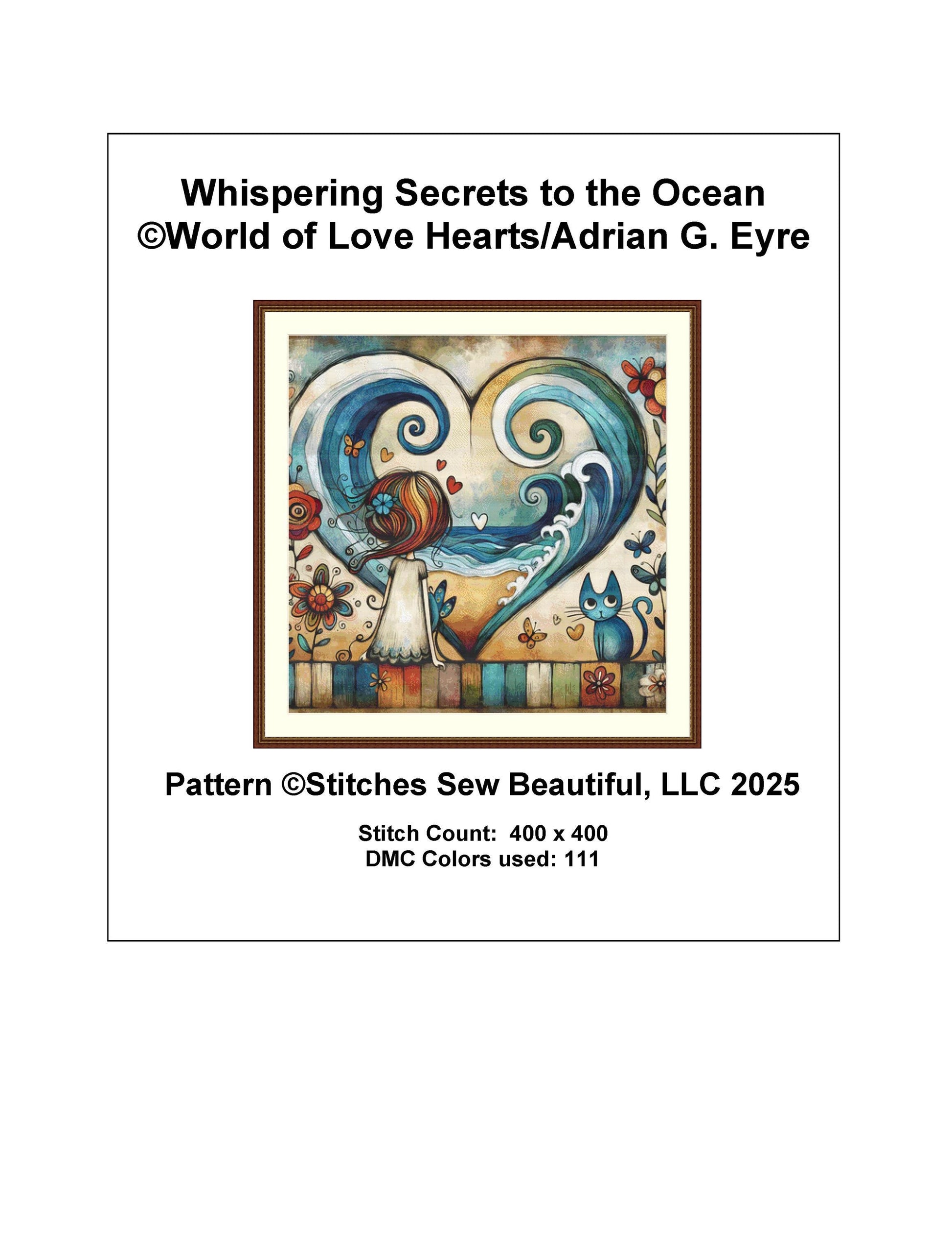 Whispering Secrets to the Ocean counted cross stitch pattern ©World of Love Hearts/Adrian G. Eyre