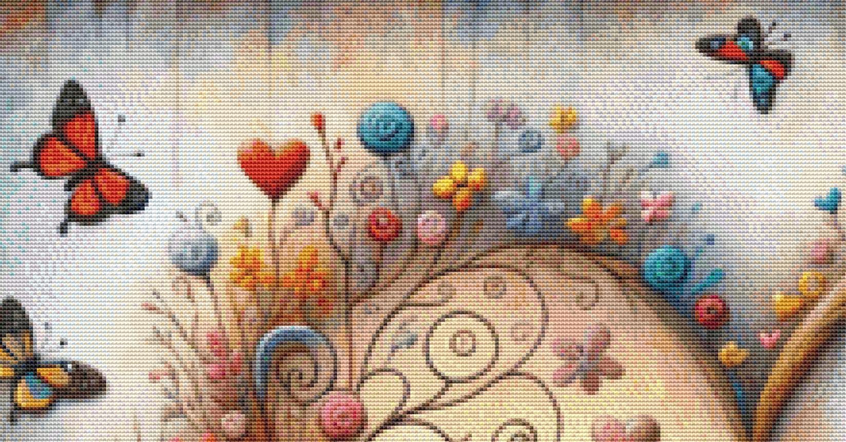 Cradled by Waves Filled with Love and Wonder counted cross stitch pattern by World of Love Hearts/Adrian G. Eyre