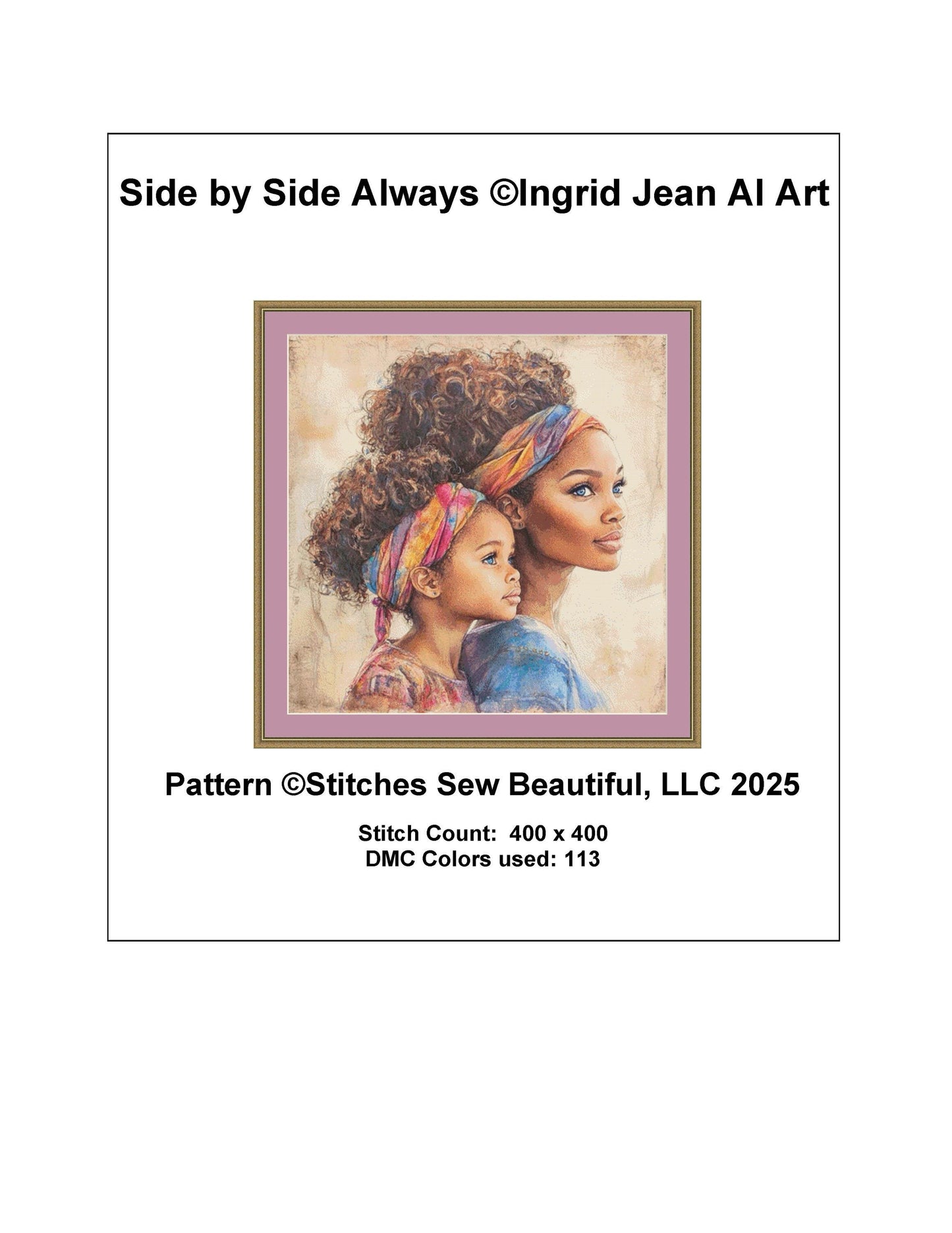 Side by Side Always counted cross stitch pattern by Ingrid Jean AI Art