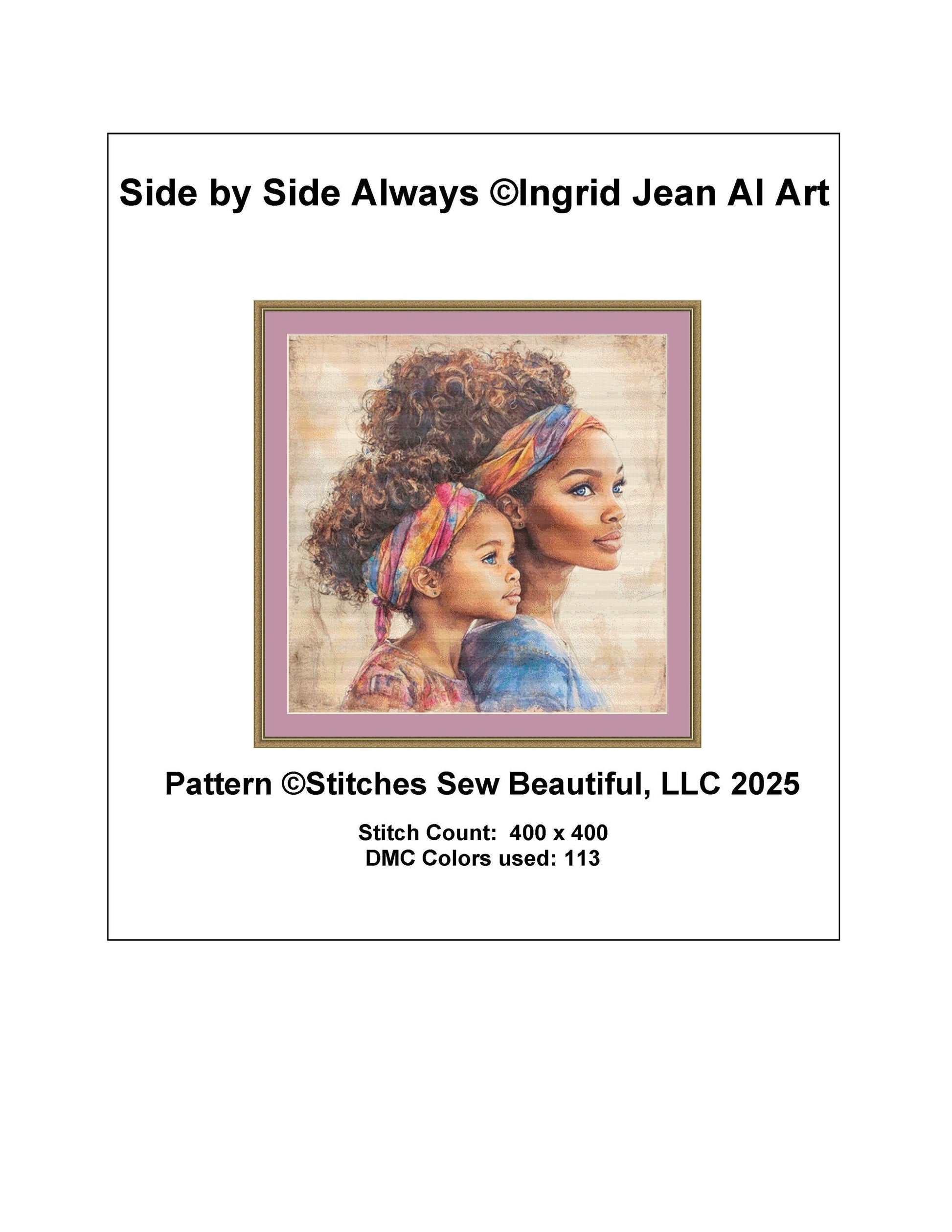 Side by Side Always counted cross stitch pattern by Ingrid Jean AI Art