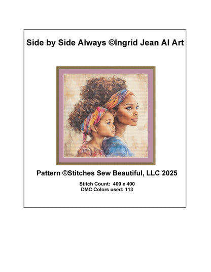 Side by Side Always counted cross stitch pattern by Ingrid Jean AI Art