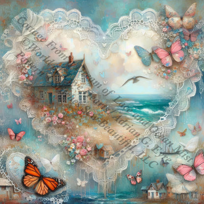 Cottage from a Dream of Lace and Ocean Mist counted cross stitch pattern by World of Love Hearts/Adrian G. Eyre