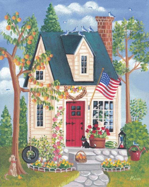 Summertime Cottage (Max Size/Color) counted cross stitch pattern by Kim Leo licensed by JMS Art Licensing