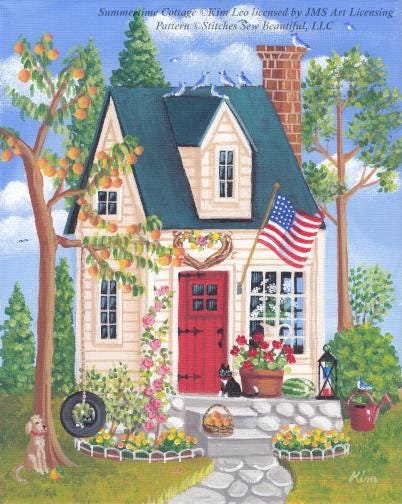 Summertime Cottage (Max Size/Color) counted cross stitch pattern by Kim Leo licensed by JMS Art Licensing
