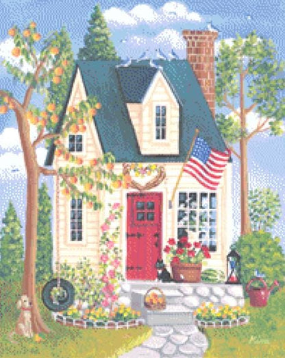 Summertime Cottage (Small) counted cross stitch pattern by Kim Leo licensed by JMS Art Licensing