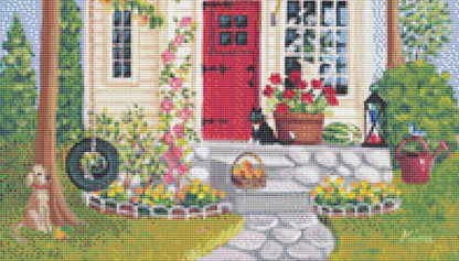 Summertime Cottage (Small) counted cross stitch pattern by Kim Leo licensed by JMS Art Licensing