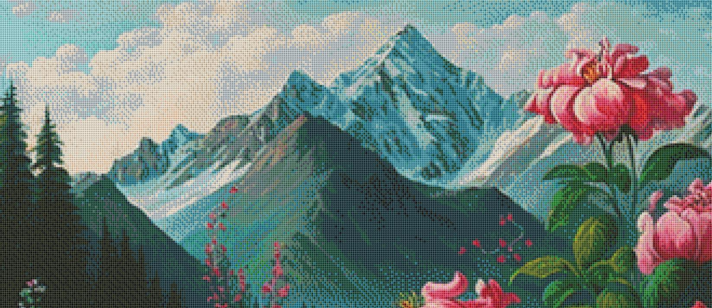 Mountain Meadow counted cross stitch pattern by Peaceful Art Colors