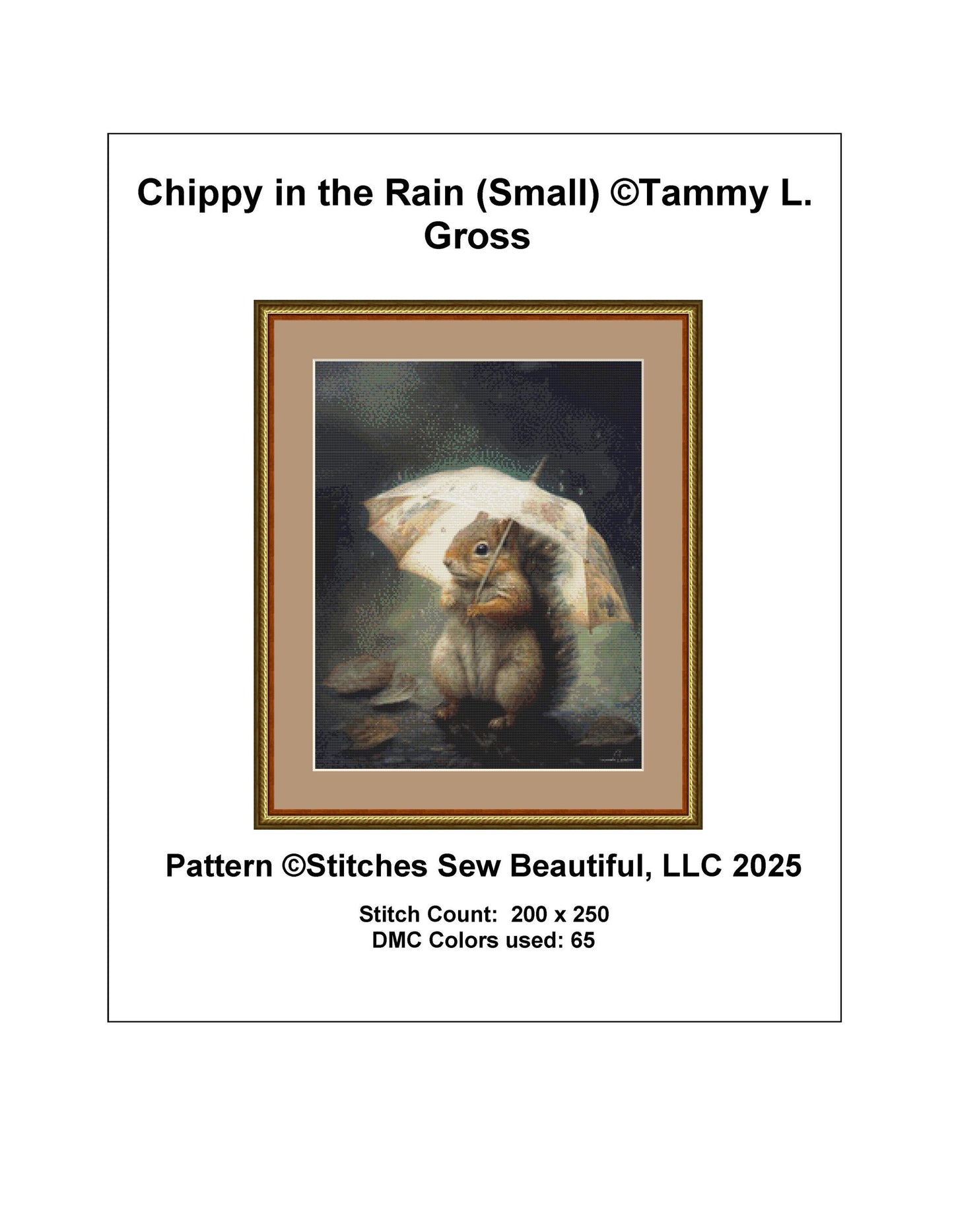 Chippy in the Rain (Small) counted cross stitch pattern by Tammy L. Gross