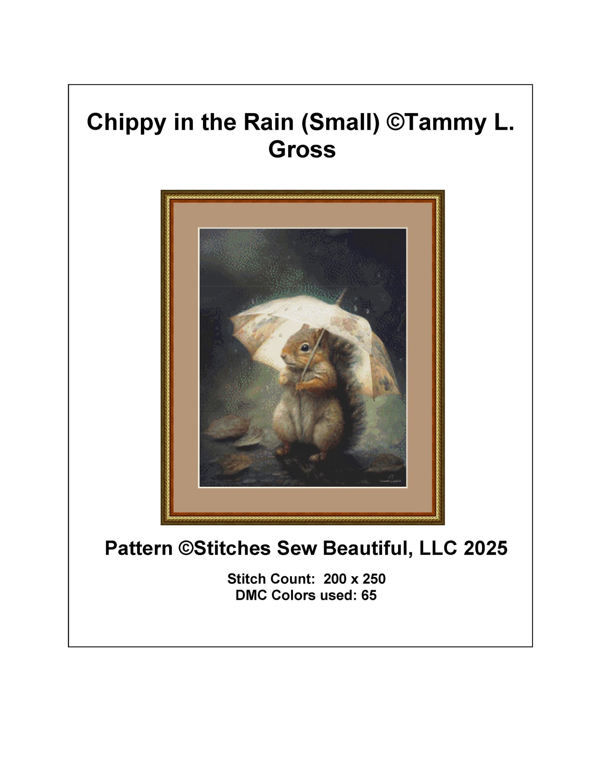 Chippy in the Rain (Small) counted cross stitch pattern by Tammy L. Gross