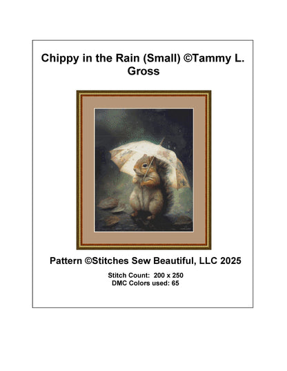 Chippy in the Rain (Small) counted cross stitch pattern by Tammy L. Gross