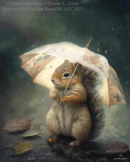 Chippy in the Rain (Small) counted cross stitch pattern by Tammy L. Gross