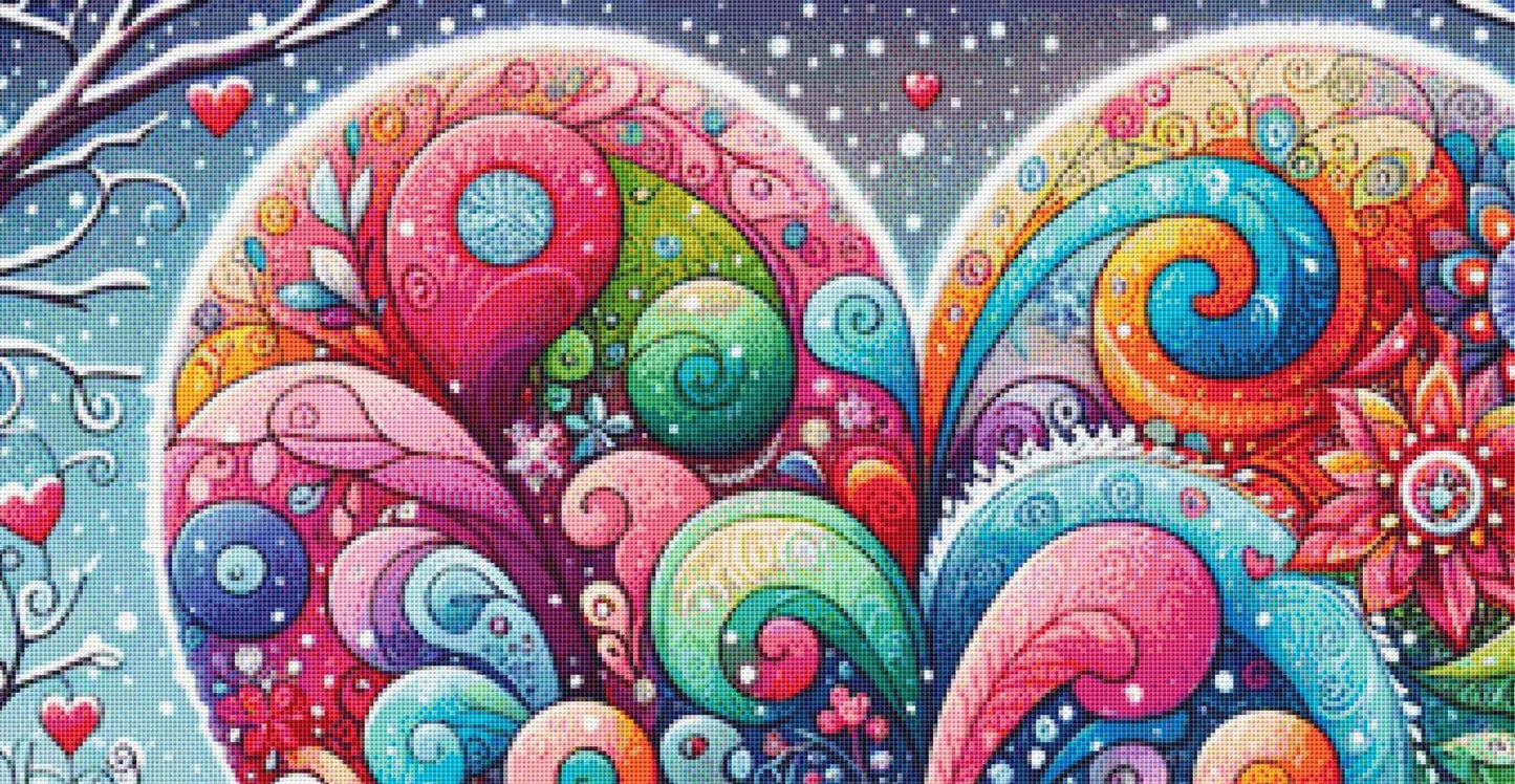 Whimsical Winter Wonderland Snowman counted cross stitch pattern by World of Love Hearts/Adrian G. Eyre