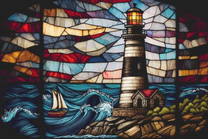 Stained Glass Lighthouse (Max Color) counted cross stitch pattern ©Adobe Ext. License