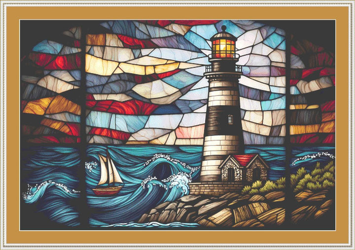 Stained Glass Lighthouse (Max Size/Color) counted cross stitch pattern ©Adobe Ext. License