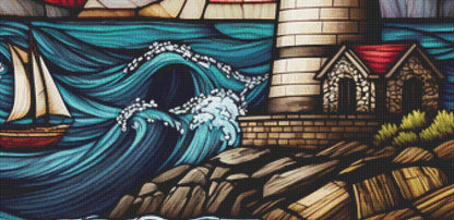 Stained Glass Lighthouse (Max Size/Color) counted cross stitch pattern ©Adobe Ext. License