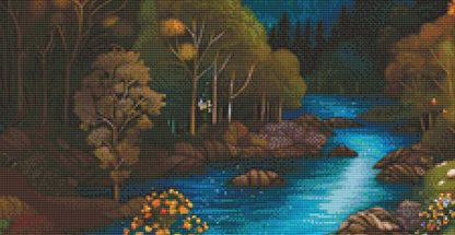 Whispers of the Stars and Moon on the Way Home counted cross stitch pattern by IllustNation