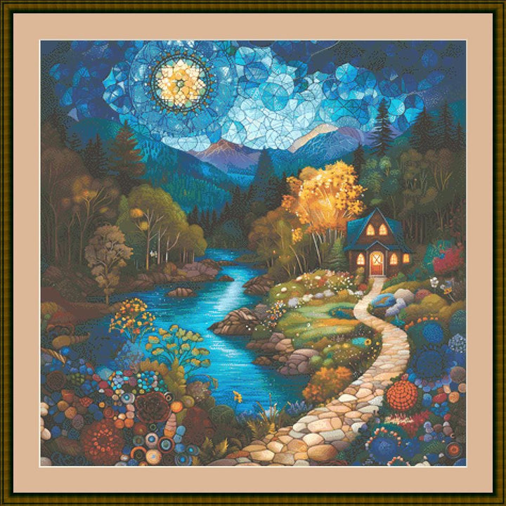Whispers of Stars and Moon on the Way Home (Max Color) counted cross stitch pattern by IllustNation