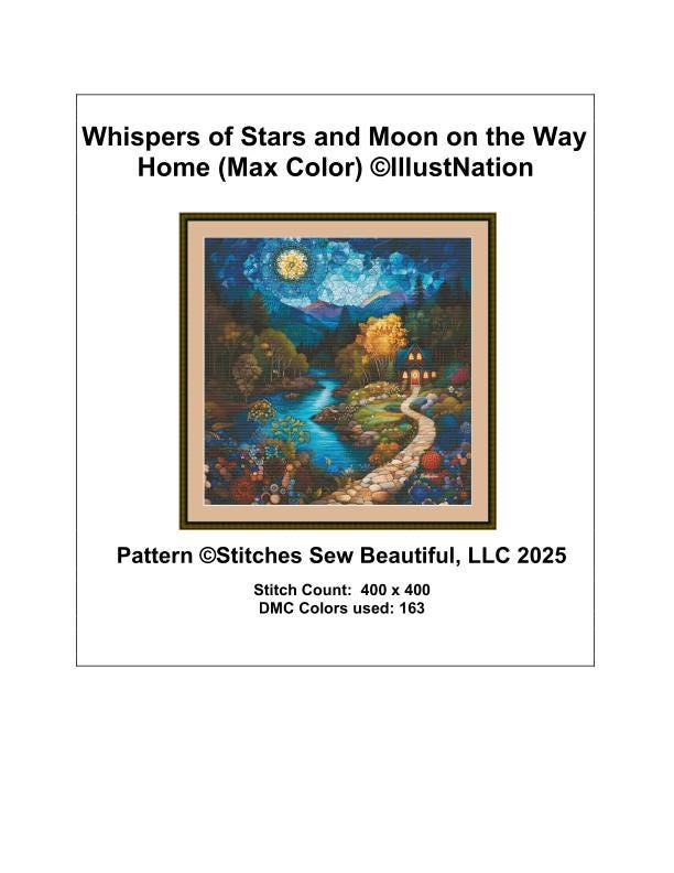 Whispers of Stars and Moon on the Way Home (Max Color) counted cross stitch pattern by IllustNation