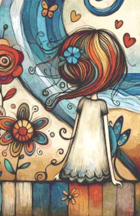 Whispering Secrets to the Ocean counted cross stitch pattern ©World of Love Hearts/Adrian G. Eyre