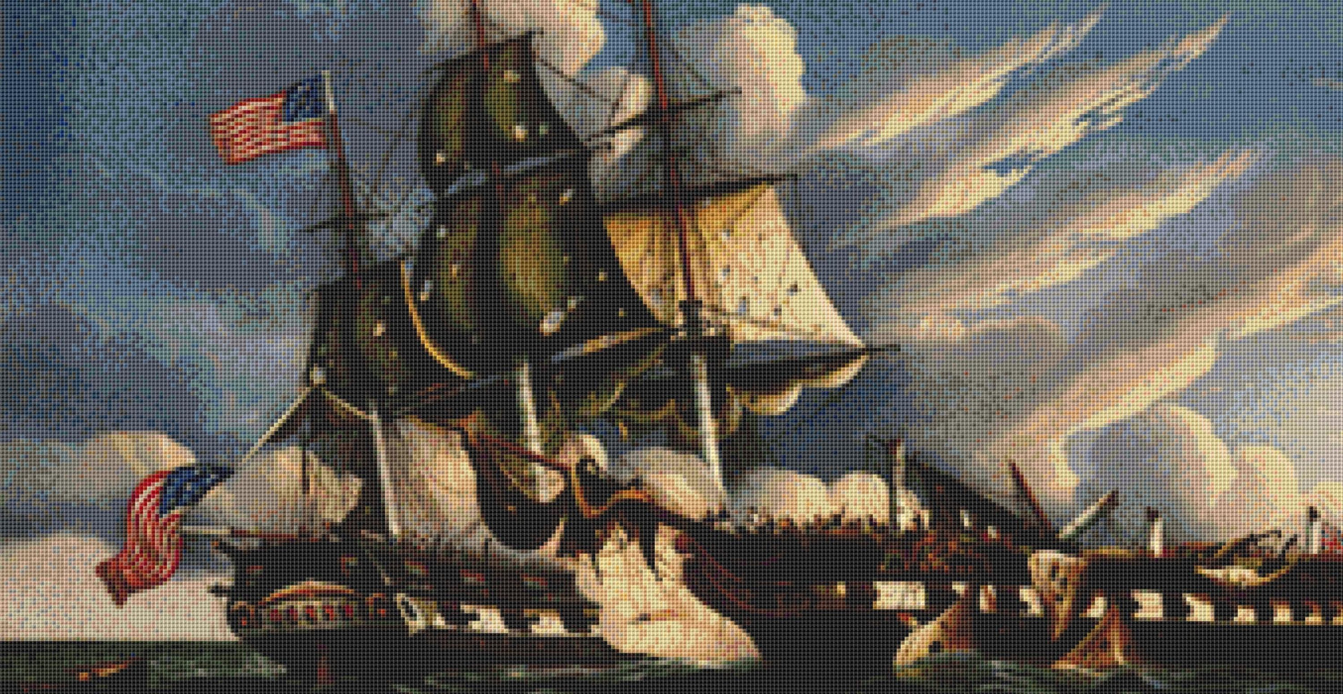 The Constitution and the Guerriere counted cross stitch pattern by Thomas Chambers ca. 1845