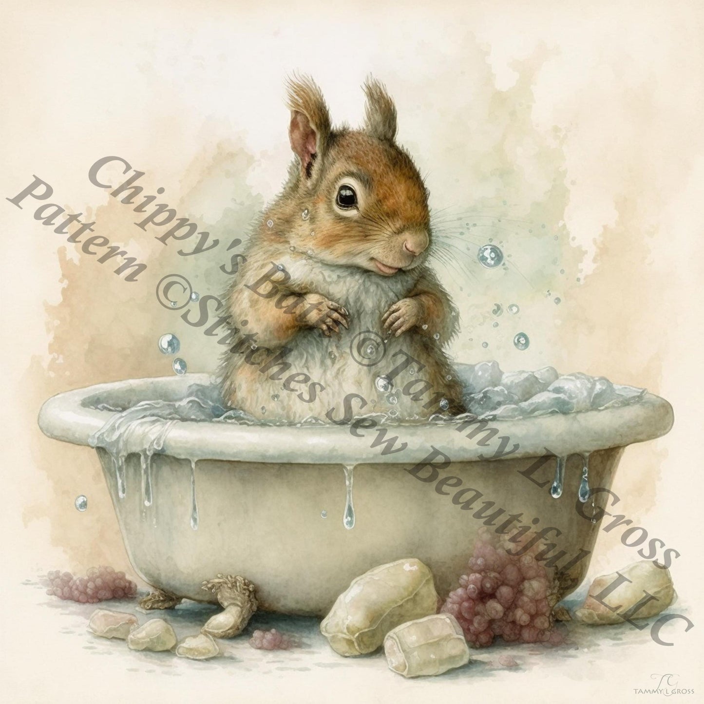 Chippy's Bath counted cross stitch pattern by Tammy L. Gross