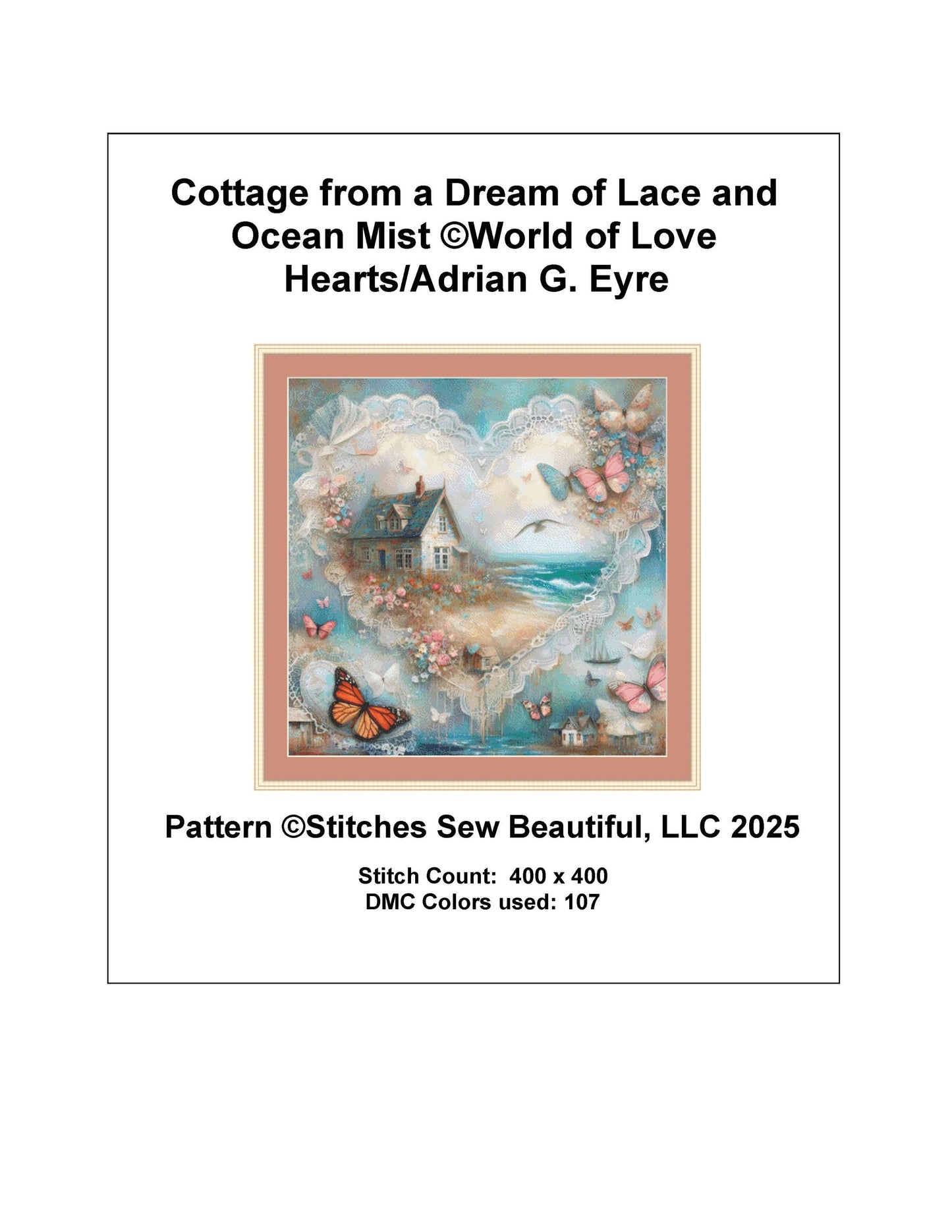 Cottage from a Dream of Lace and Ocean Mist counted cross stitch pattern by World of Love Hearts/Adrian G. Eyre