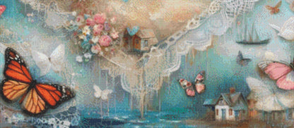 Cottage from a Dream of Lace and Ocean Mist counted cross stitch pattern by World of Love Hearts/Adrian G. Eyre