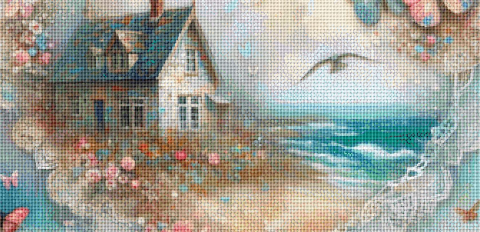 Cottage from a Dream of Lace and Ocean Mist counted cross stitch pattern by World of Love Hearts/Adrian G. Eyre