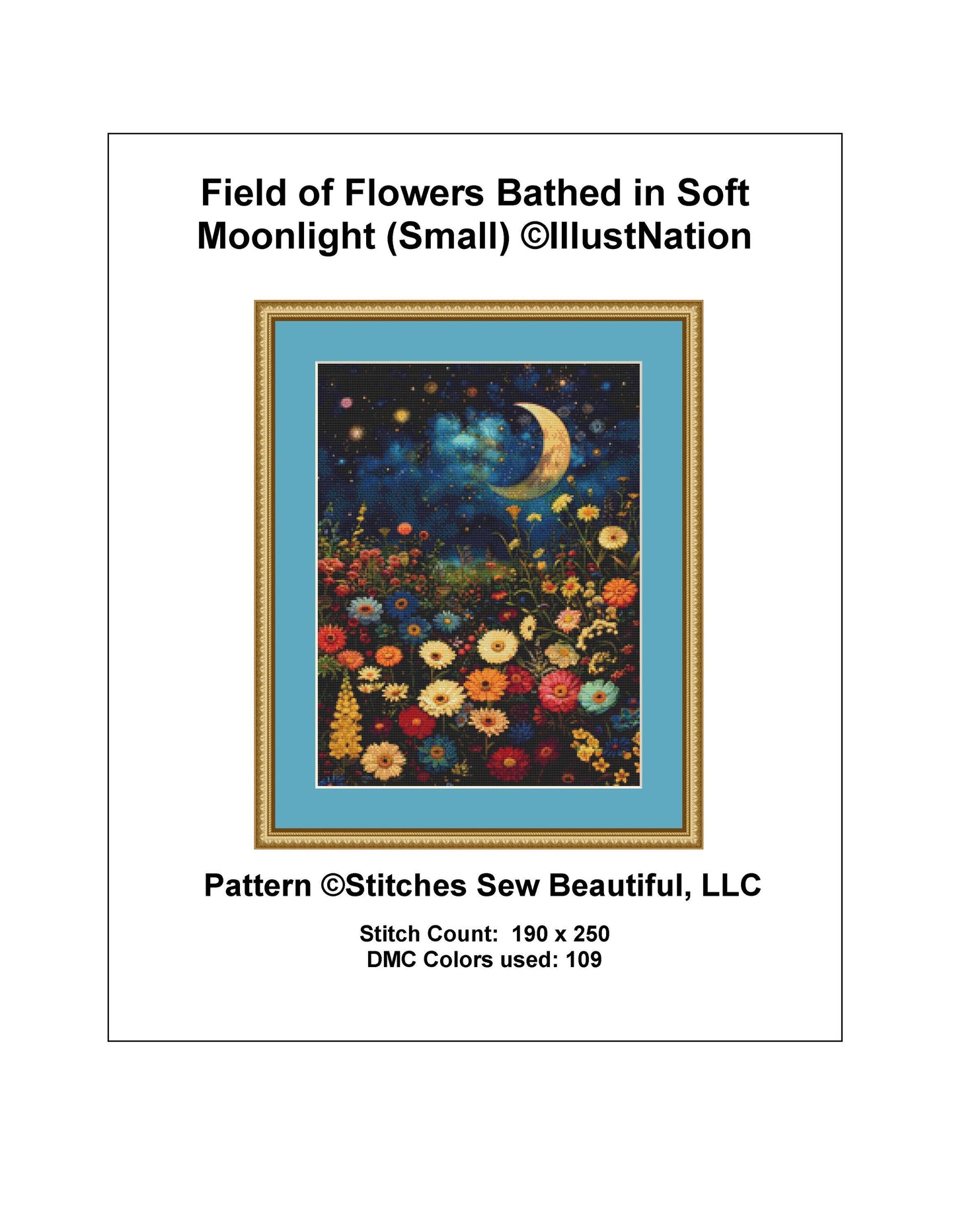 Field of Flowers Bathed in Soft Moonlight (Small) counted cross stitch pattern by IllustNation