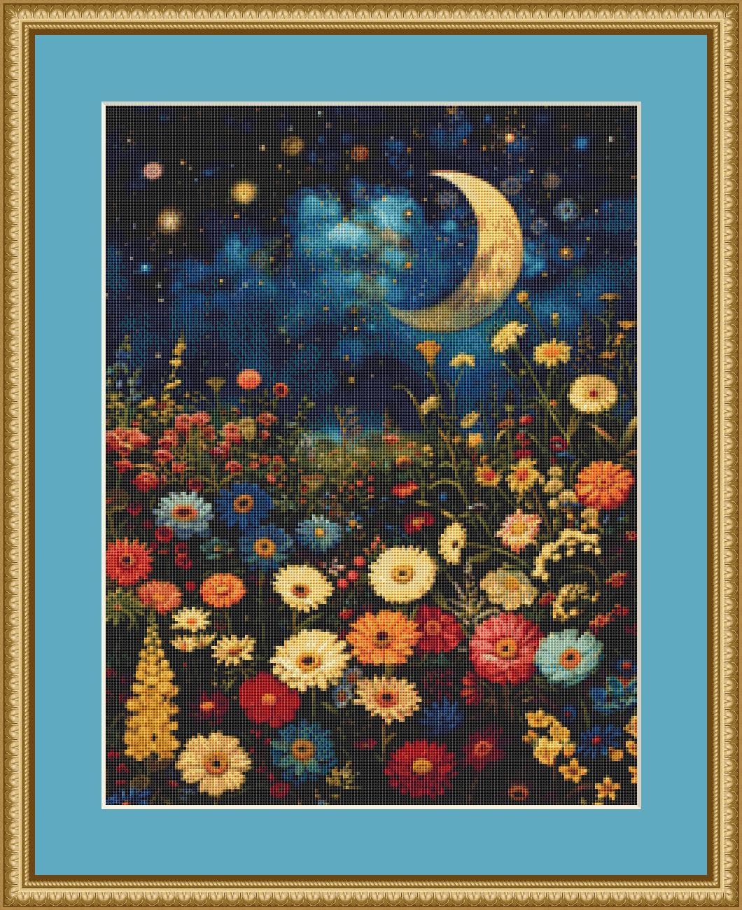 Field of Flowers Bathed in Soft Moonlight (Small) counted cross stitch pattern by IllustNation