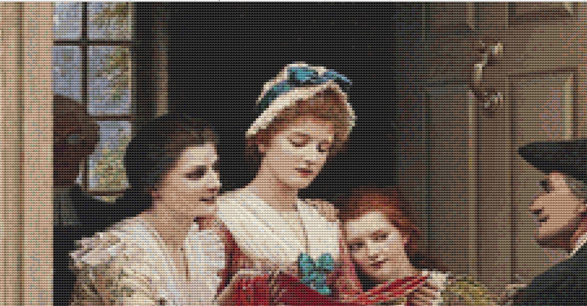 Ribbons and Laces for Very Pretty Faces counted cross stitch pattern by Edmund Blair Leighton 1904