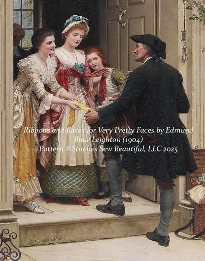 Ribbons and Laces for Very Pretty Faces counted cross stitch pattern by Edmund Blair Leighton 1904