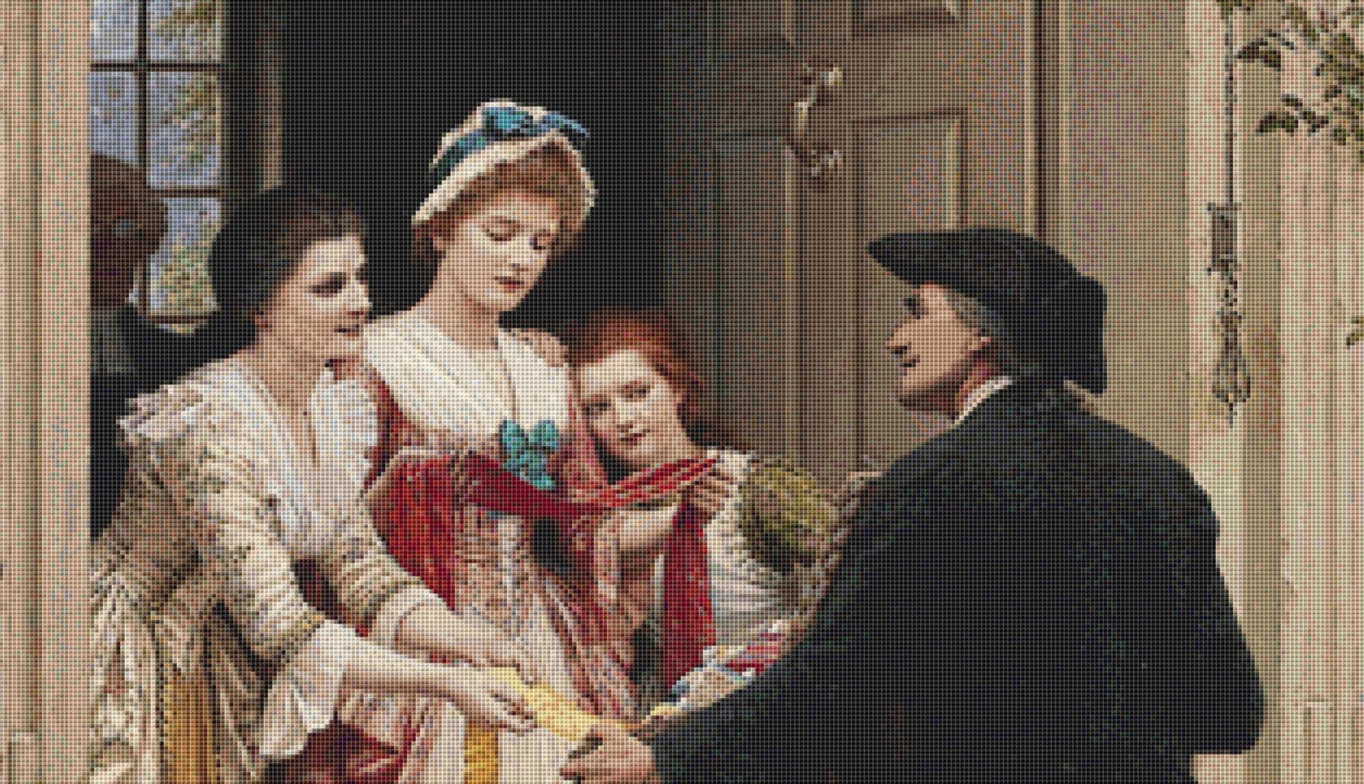 Ribbons and Laces for Very Pretty Faces counted cross stitch pattern by Edmund Blair Leighton 1904