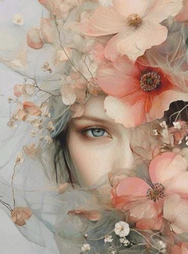 The Veil of Flowers counted cross stitch pattern by Ingrid Jean AI Art