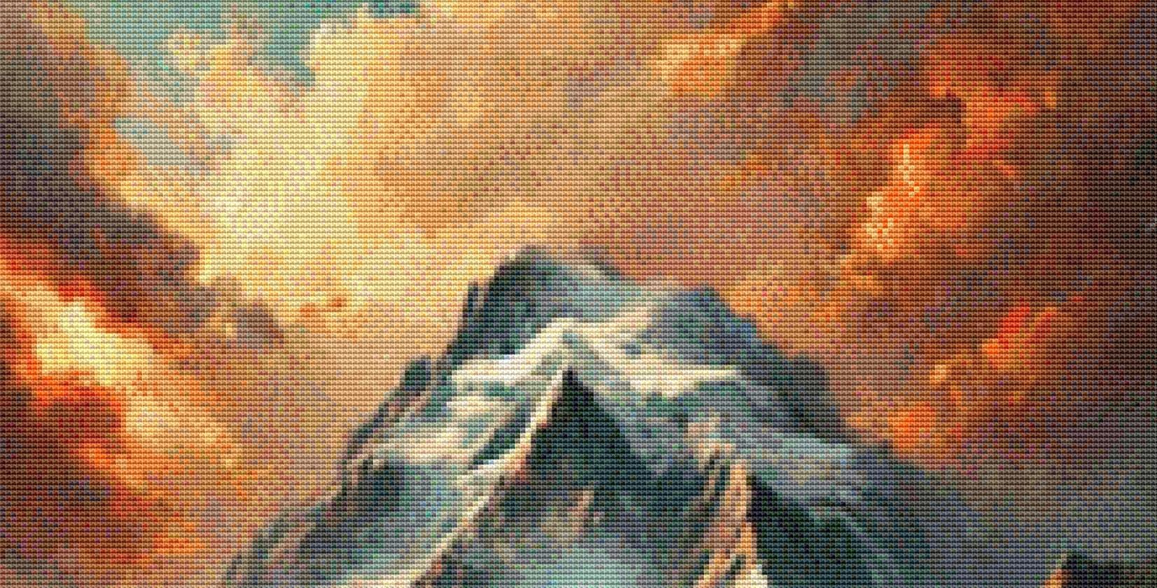 The Woman in the Field of Flowers and the Mountain counted cross stitch pattern by Eder Jose Rosa