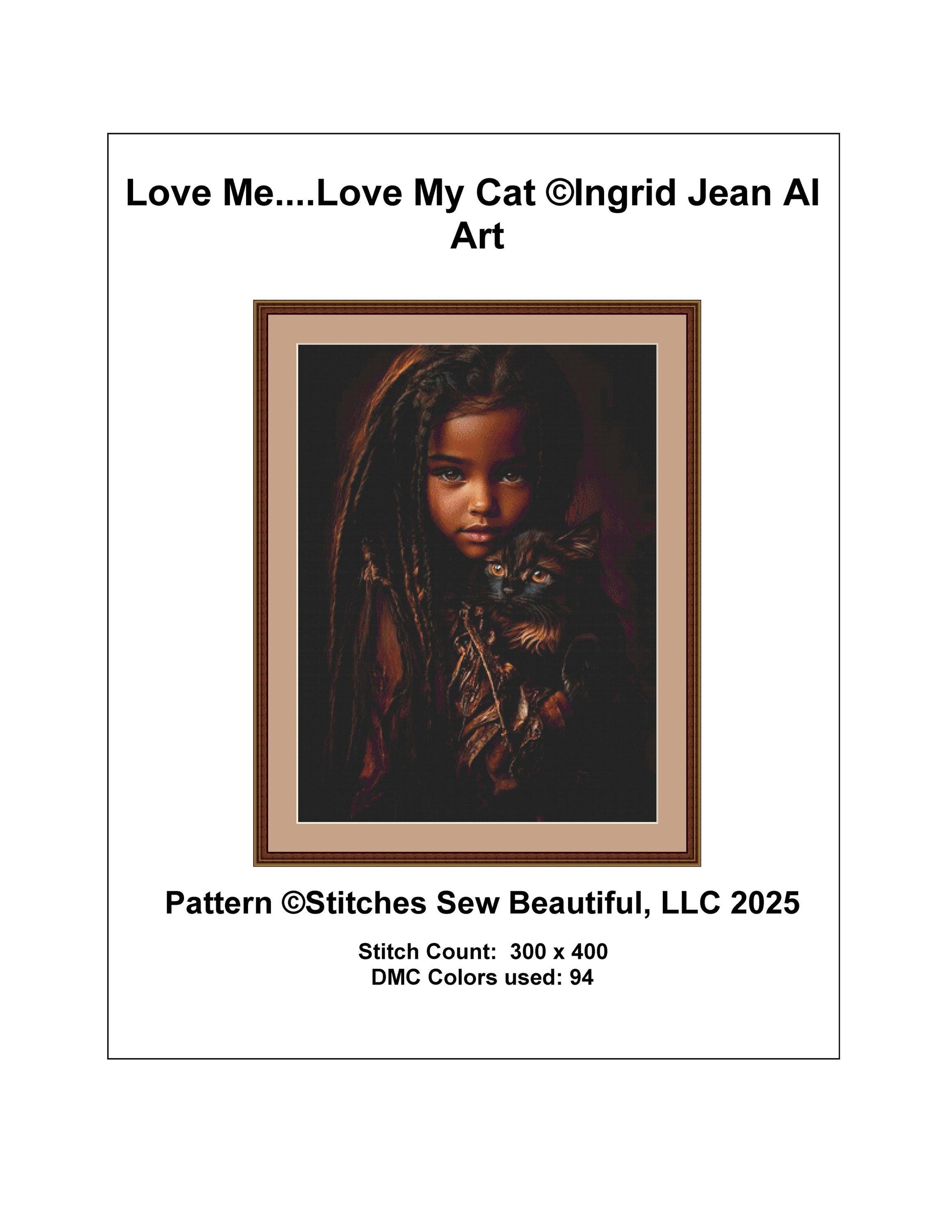 Love Me....Love My Cat counted cross stitch pattern by Ingrid Jean AI Art