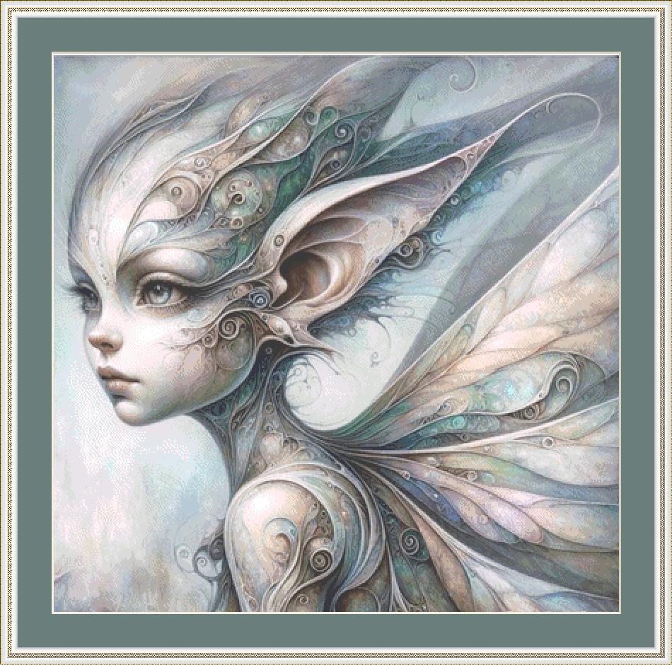 Ethereal Fairy Elida counted cross stitch pattern by Ingrid Jean AI Art