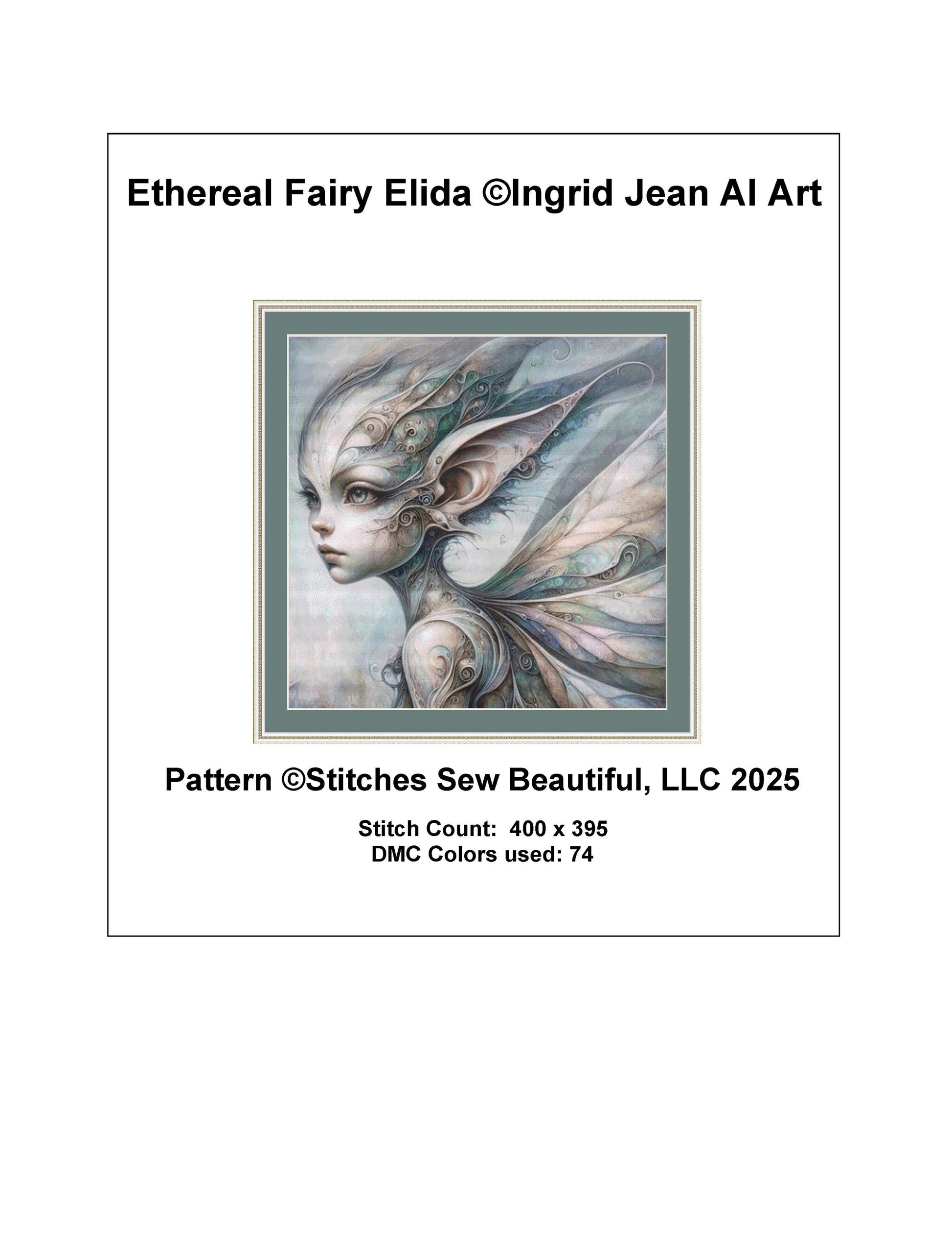 Ethereal Fairy Elida counted cross stitch pattern by Ingrid Jean AI Art