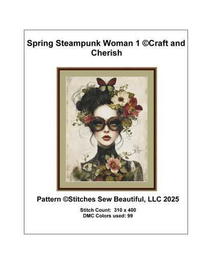Spring Steampunk Woman 1 counted cross stitch pattern by Craft and Cherish