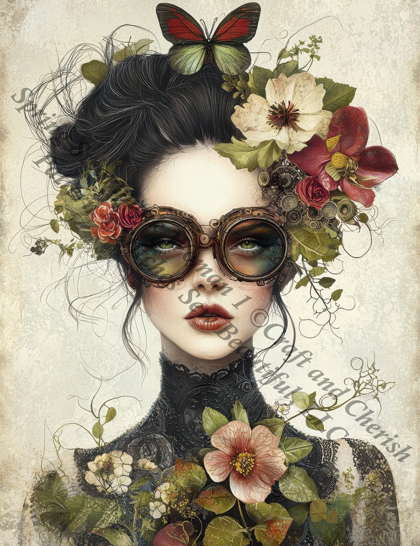 Spring Steampunk Woman 1 counted cross stitch pattern by Craft and Cherish