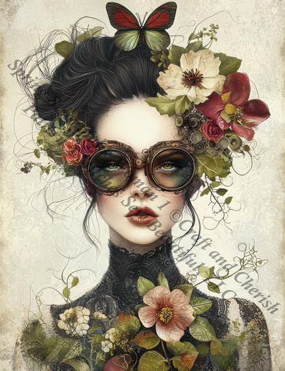 Spring Steampunk Woman 1 counted cross stitch pattern by Craft and Cherish