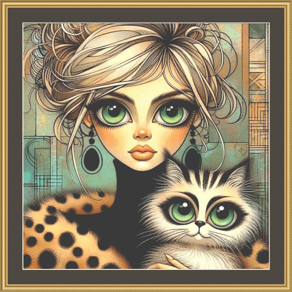 Home is Where The Cat Is counted cross stitch pattern by Ingrid Jean AI Art