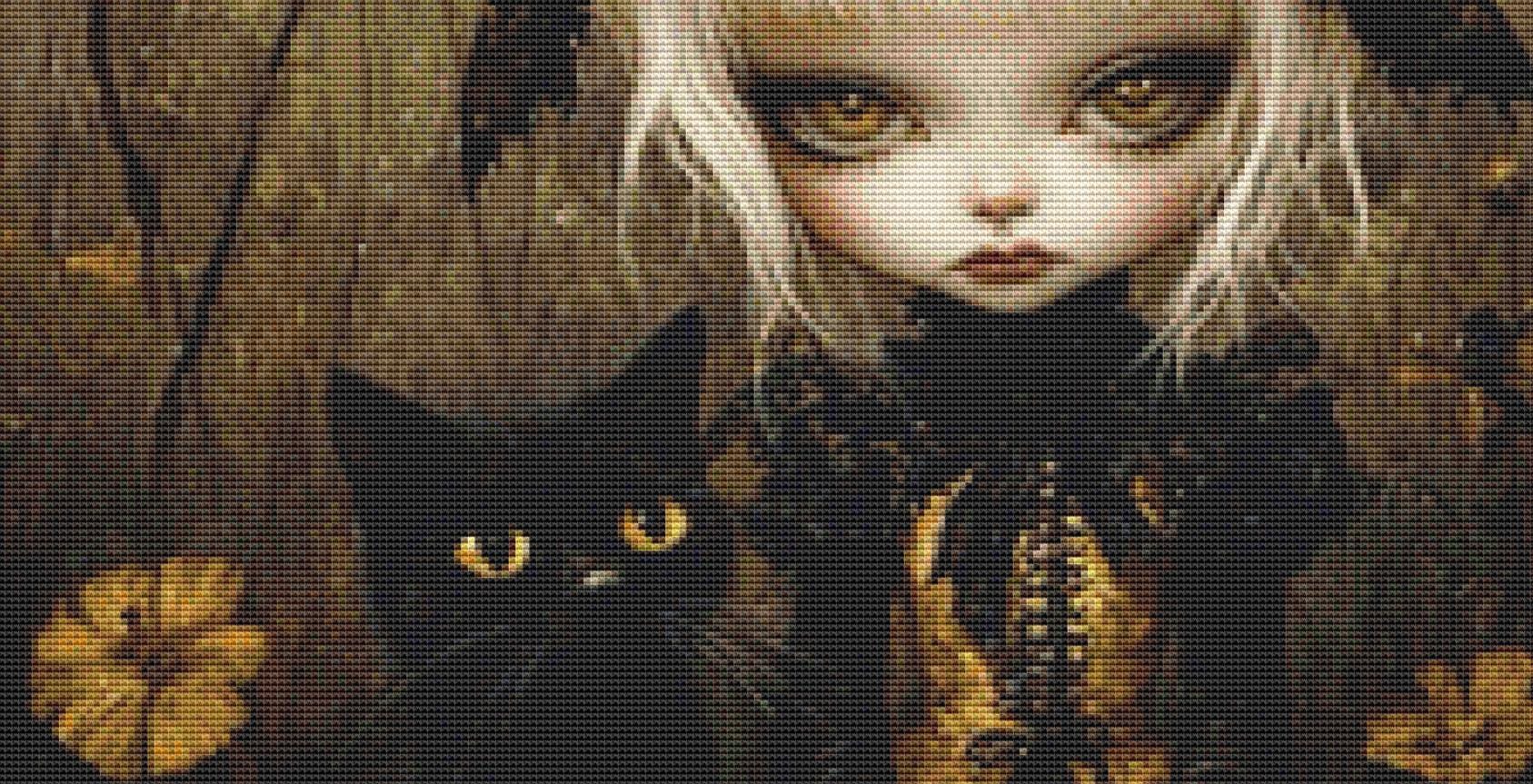 Sylvester the Black Cat counted cross stitch pattern by Ingrid Jean AI Art