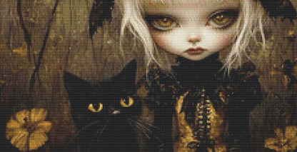Sylvester the Black Cat counted cross stitch pattern by Ingrid Jean AI Art