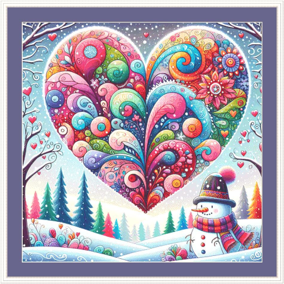 Whimsical Winter Wonderland Snowman counted cross stitch pattern by World of Love Hearts/Adrian G. Eyre
